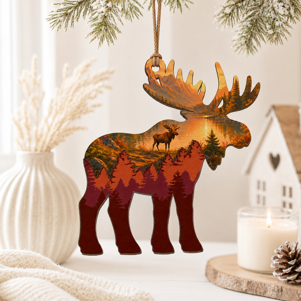 Moose Christmas Ornament, Stocking Stuffer For Moose Lover, Wood Hanging Tree Decoration