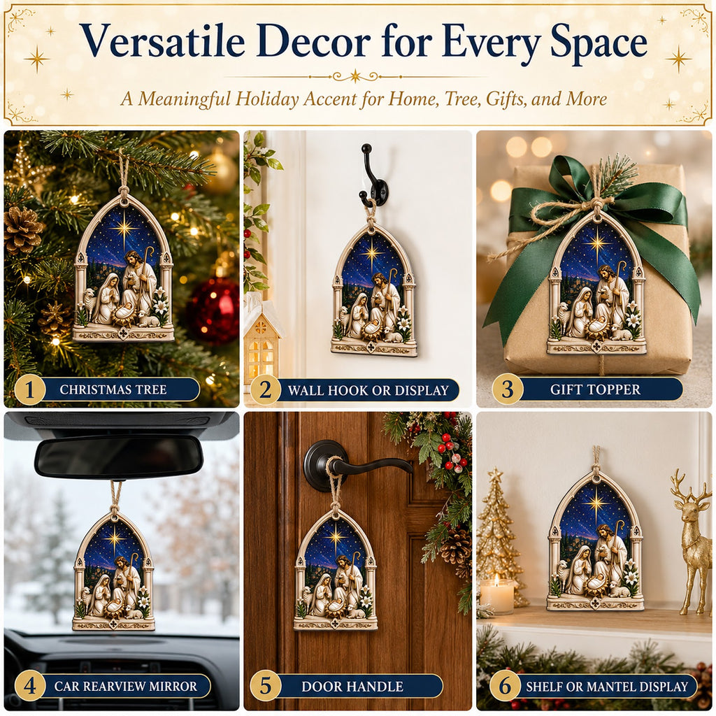 Nativity Scene Christmas Ornament, Religious Gift For Christian, Wood Hanging Tree Decoration
