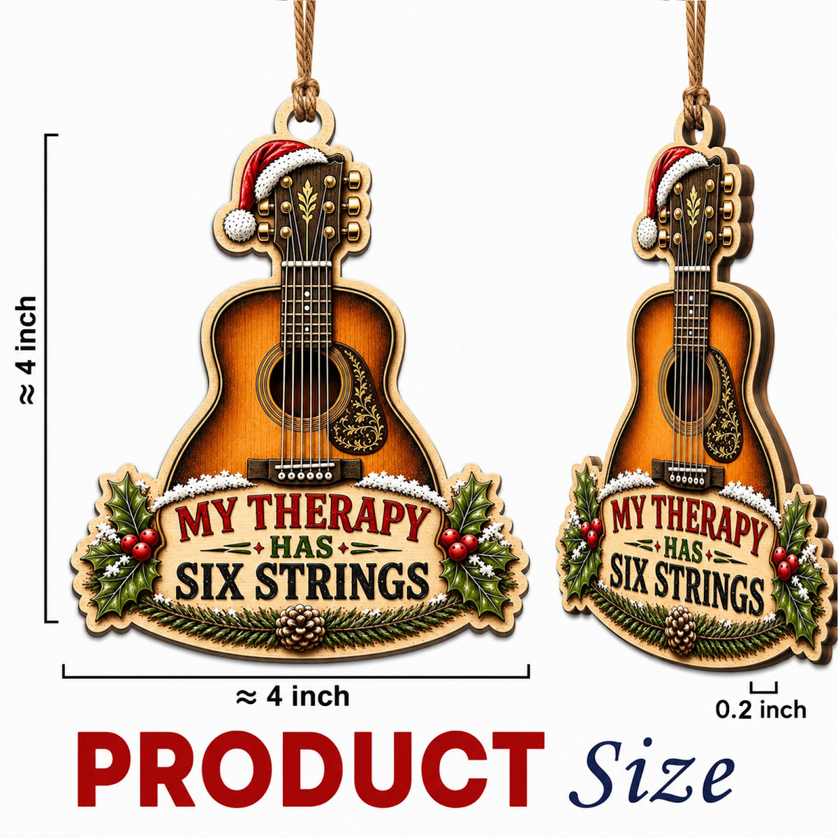 Guitar Christmas Ornament, Stocking Stuffer For Guitarist, Wood Hanging Tree Decoration