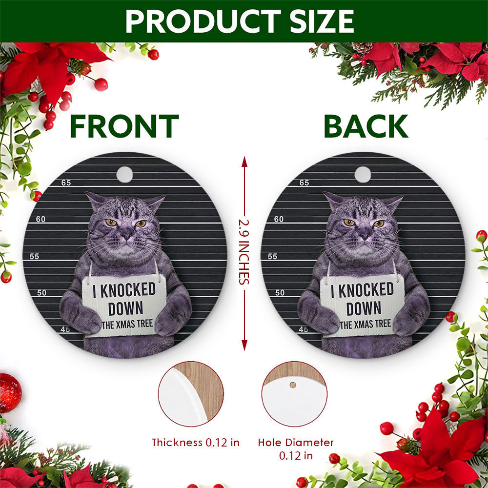 Funny Cat Christmas Ornament, Mugshot I Knocked Down The Tree, Ceramic Hanging Tree Decoration