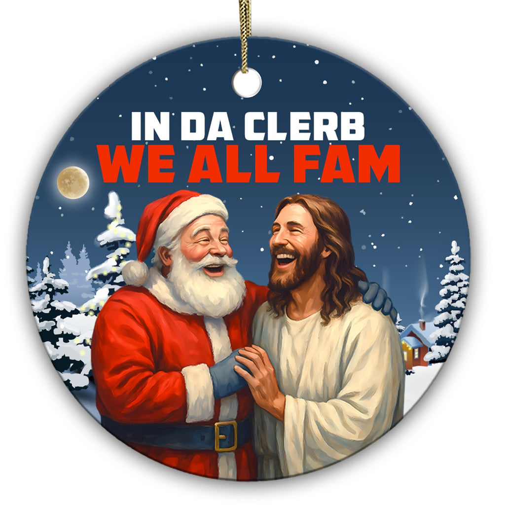 Santa Arm in Arm With an Unexpected Friend on a Snowy Night. Ceramic Gag Keepsake for Meme Humor Swaps.