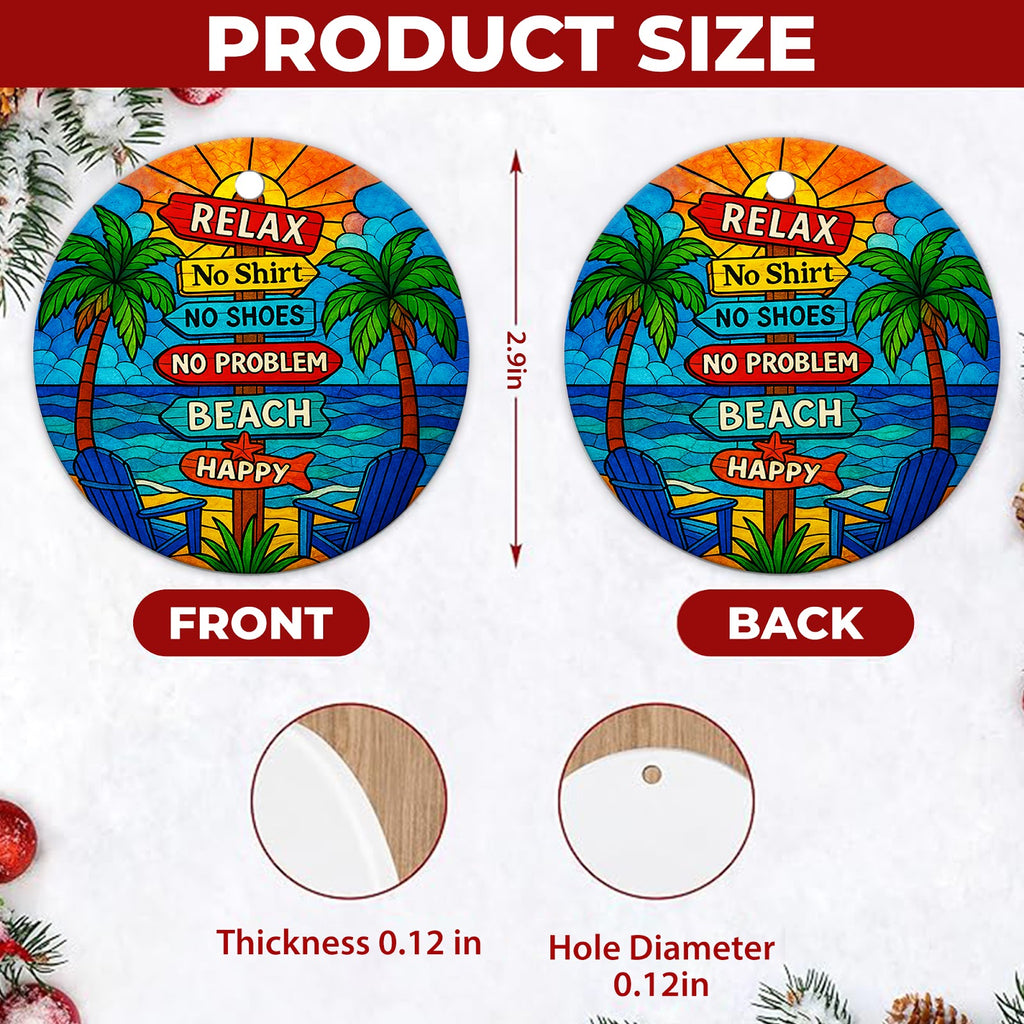 Beach Christmas Ornament, Palm Tree Signpost Coastal Gift, Ceramic Hanging Tree Decoration
