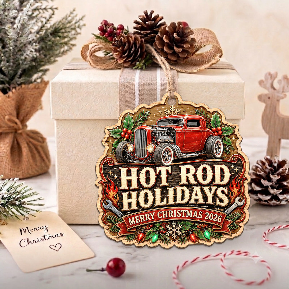 Hot Rod Classic Car Custom Christmas Ornament, Stocking Stuffer For Car Guy, Wood Ornament