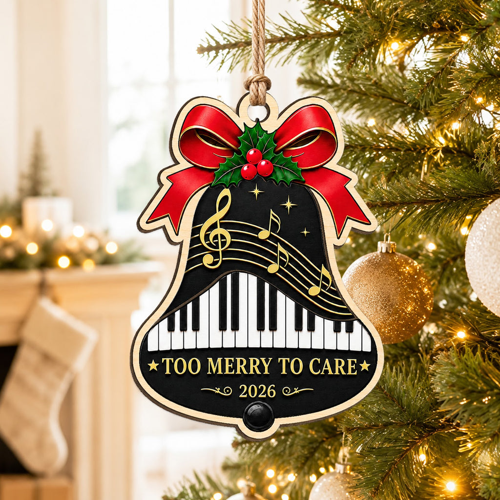 Bell Piano Christmas Ornament, Stocking Stuffer For Pianist, Wood Hanging Tree Decoration