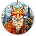 Red Fox Sitting Upright Among Glass Trees and Orange Wildflowers. Ceramic Keepsake for Woodland Fans.