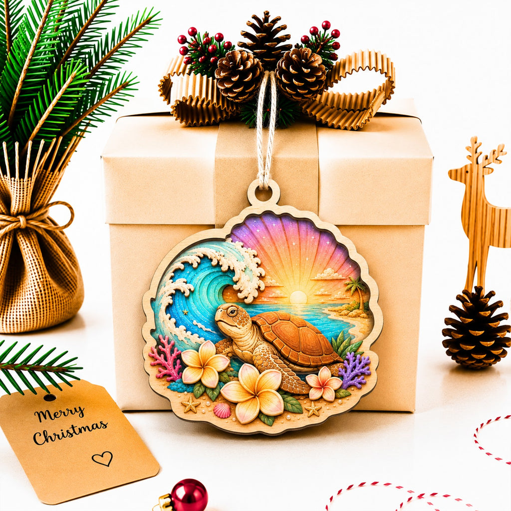 Sea Turtle Ocean Beach Marine Christmas Ornament, Marine Life Keepsake, Wood Tree Decoration