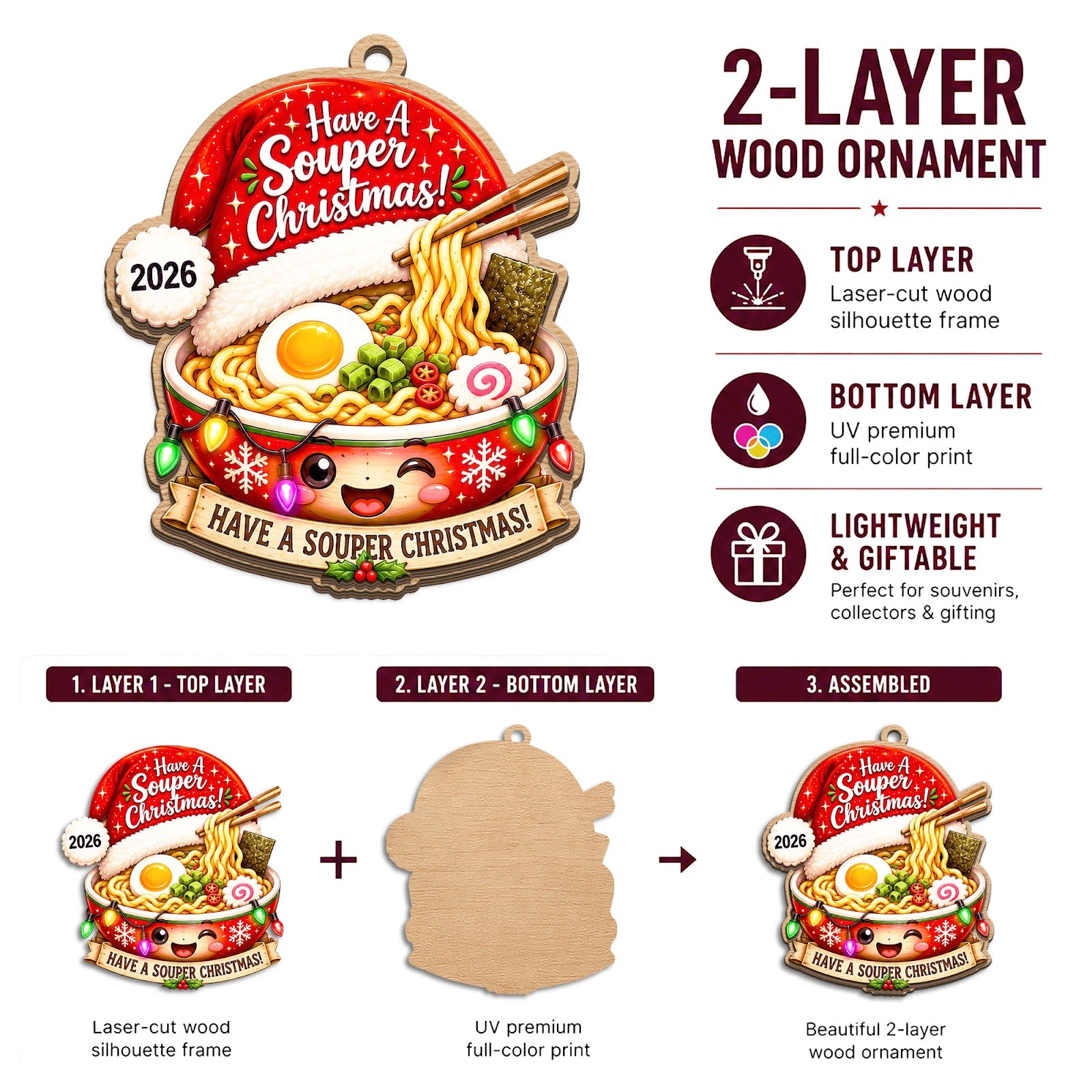 Ramen Wood Christmas Ornament
