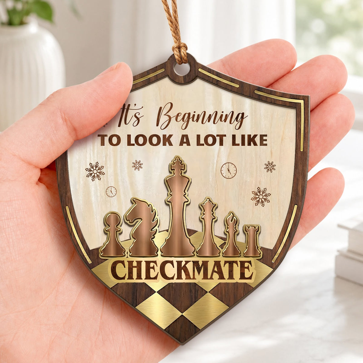 Chess Checkmate Wood Christmas Ornament