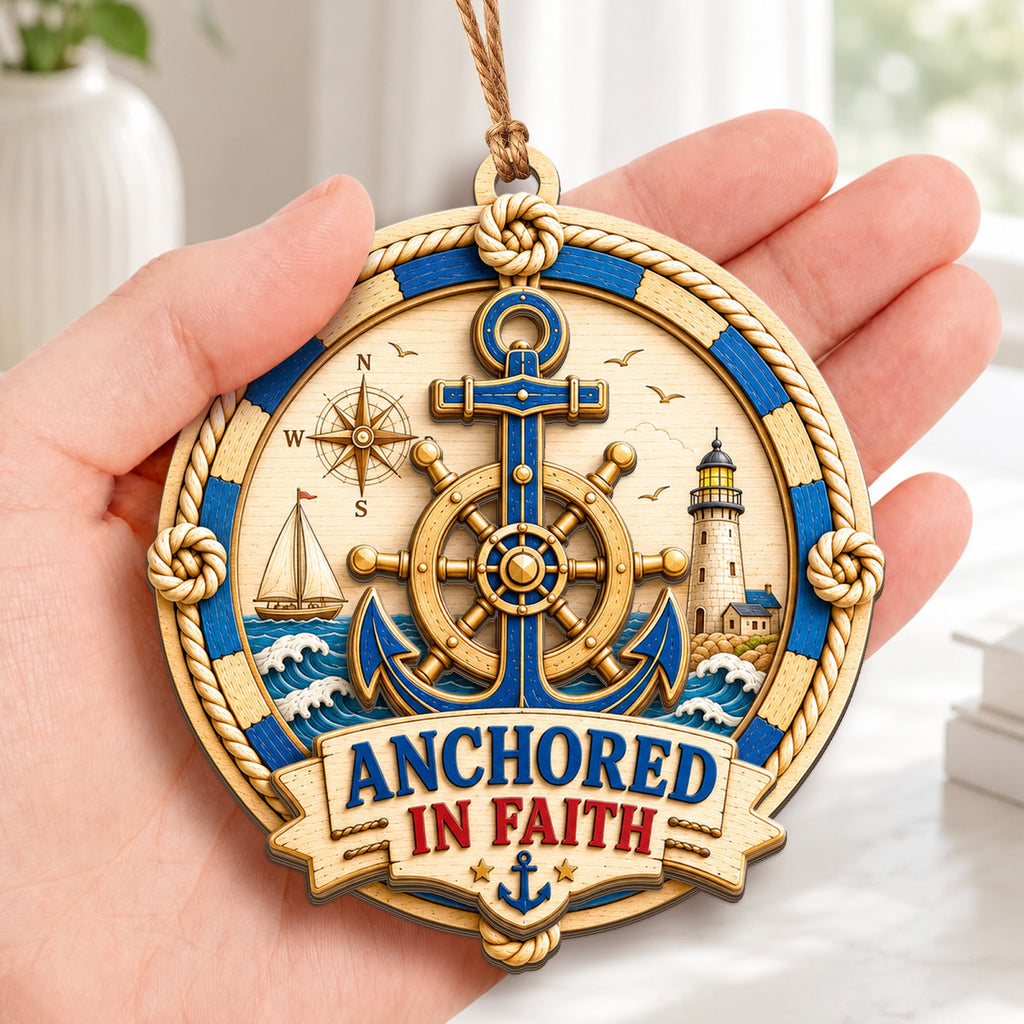 Nautical Anchor Ocean Sailor Christmas Ornament, Stocking Stuffer For Sailor, Wood Ornament