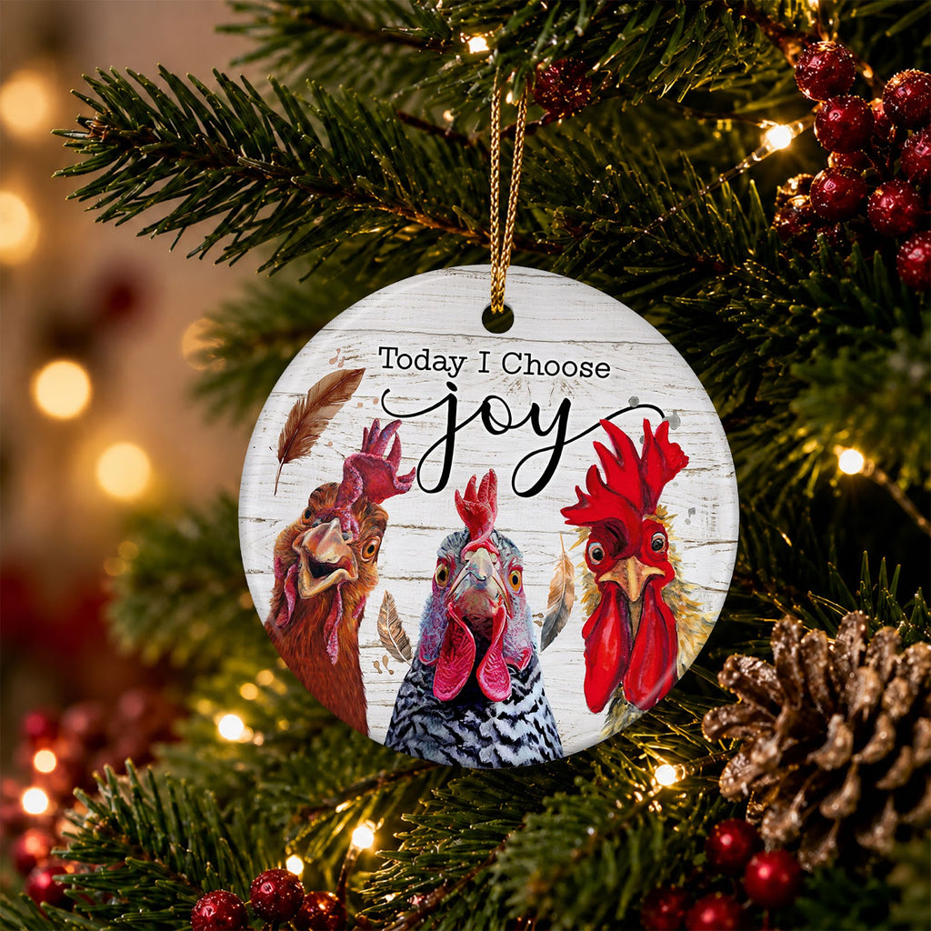 Chicken Christmas Ornament, Today I Choose Joy Farm Gift, Ceramic Hanging Tree Decoration