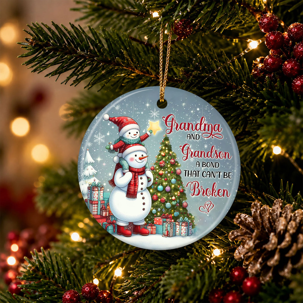 Grandma and Grandson Christmas Ornament, Family Keepsake Gift, Ceramic Hanging Tree Decoration