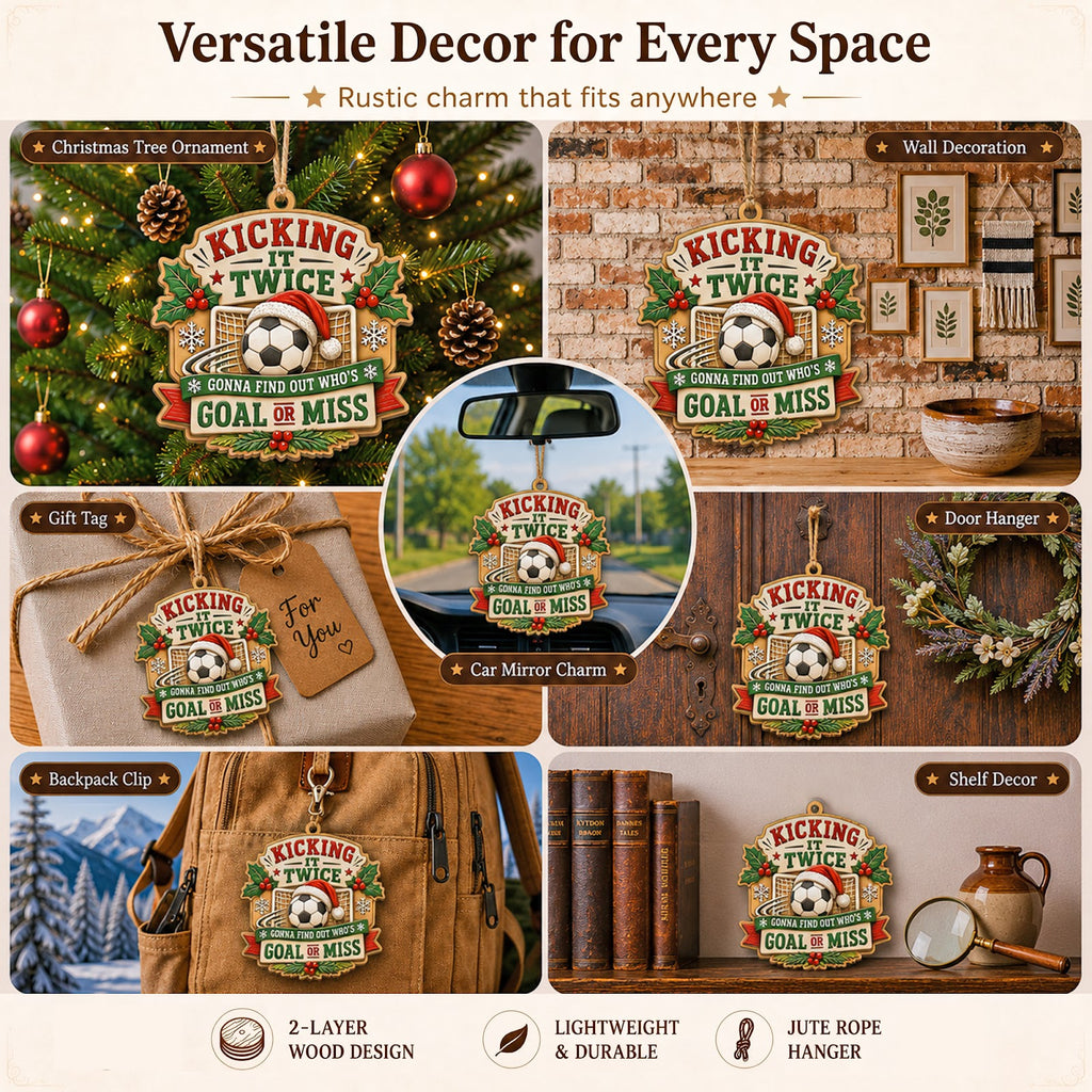 Soccer Santa Hat Wood Christmas Ornament