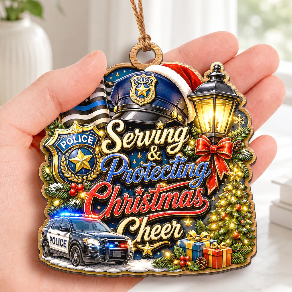 Police Officer Wood Christmas Ornament