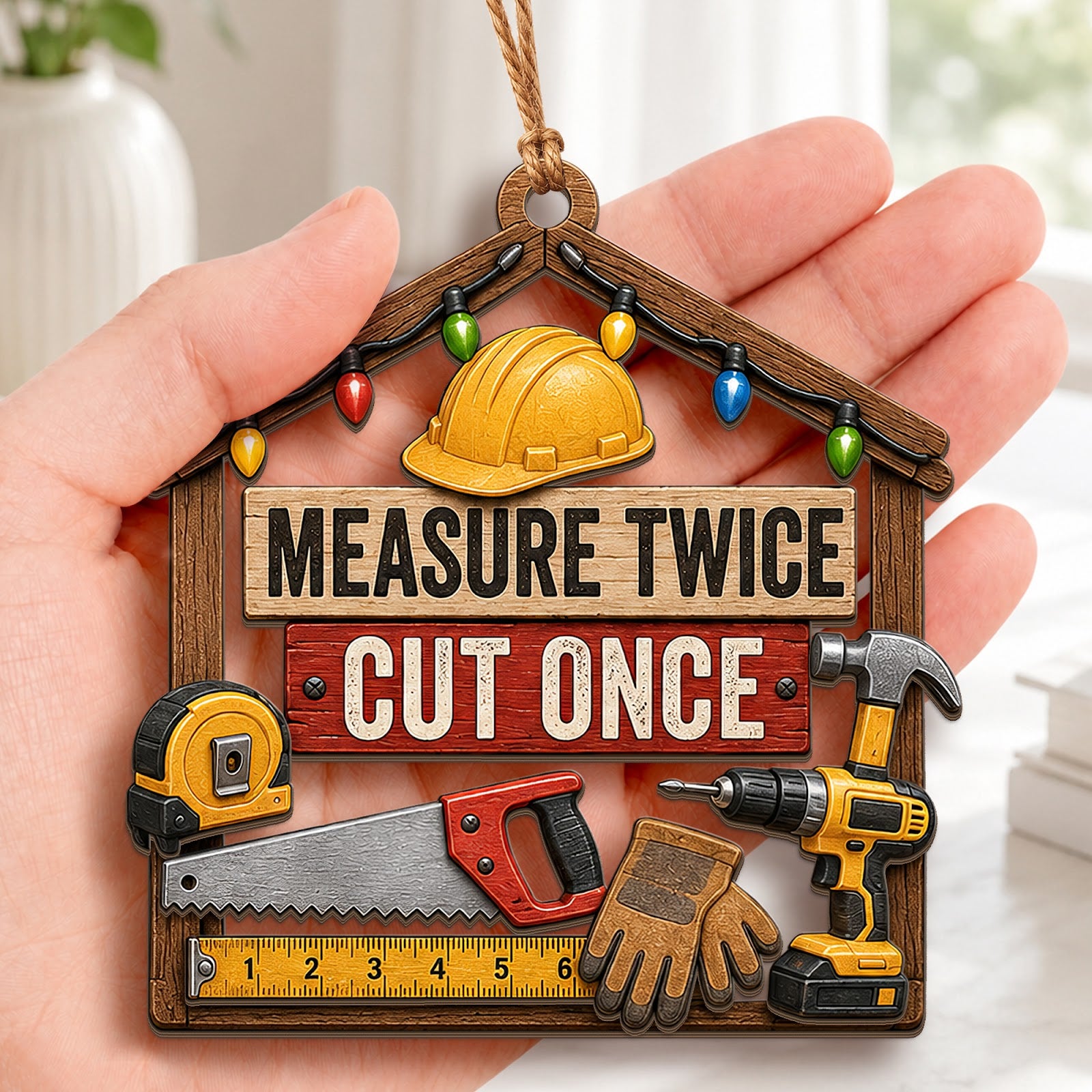 Carpenter Christmas Ornament, Stocking Stuffer For Woodworker, Wood Hanging Tree Decoration