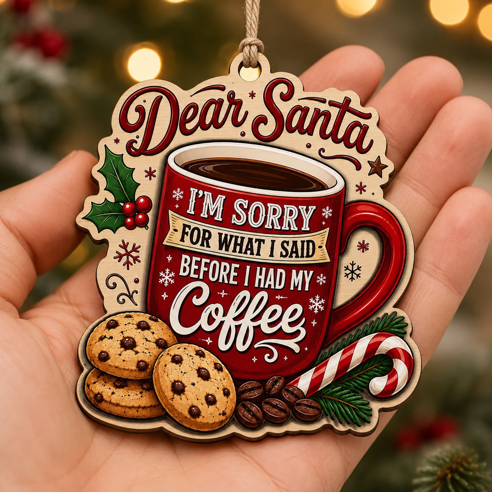 Dear Santa Coffee Wood Christmas Ornament