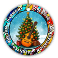 Golden Guitar Leaning on a Lit Tree Inside a Mosaic Glass Border. Ceramic Keepsake for Music Lovers.