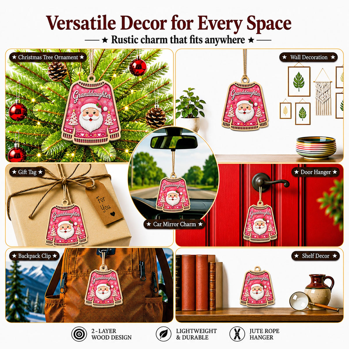 Granddaughter Christmas Ornament, Grandparent Gift For Girl, Wood Hanging Tree Decoration