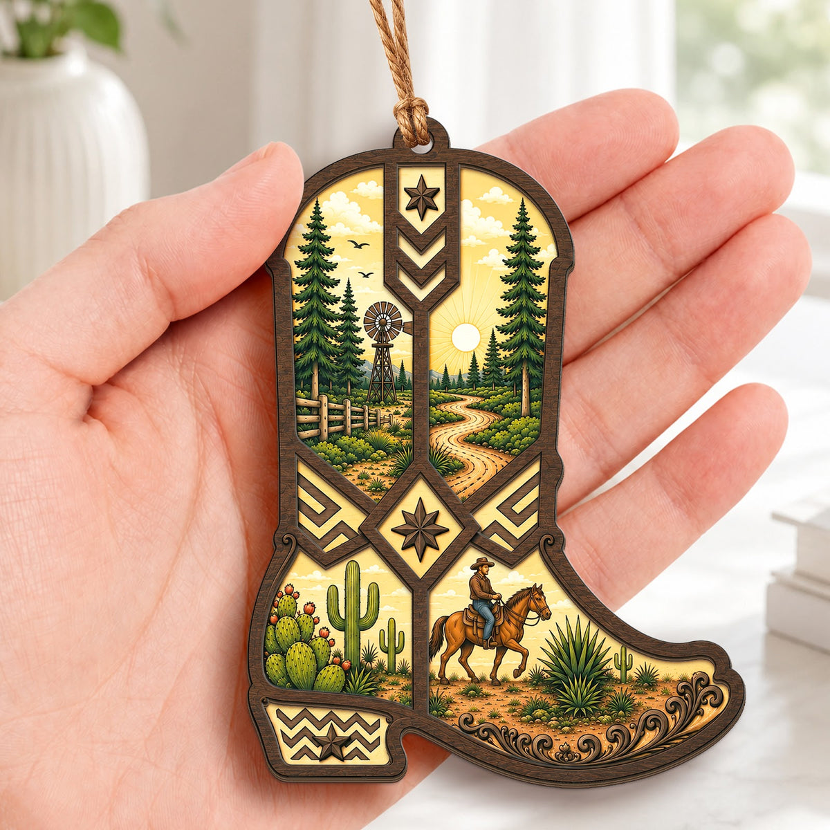 Western Boot Cowboy Country Christmas Ornament, Stocking Stuffer For Cowgirl, Wood Ornament