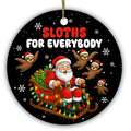Four Sloths in Tiny Santa Hats Drifting Around a Loaded Sleigh. Ceramic Keepsake for Sloth-Obsessed Teens.