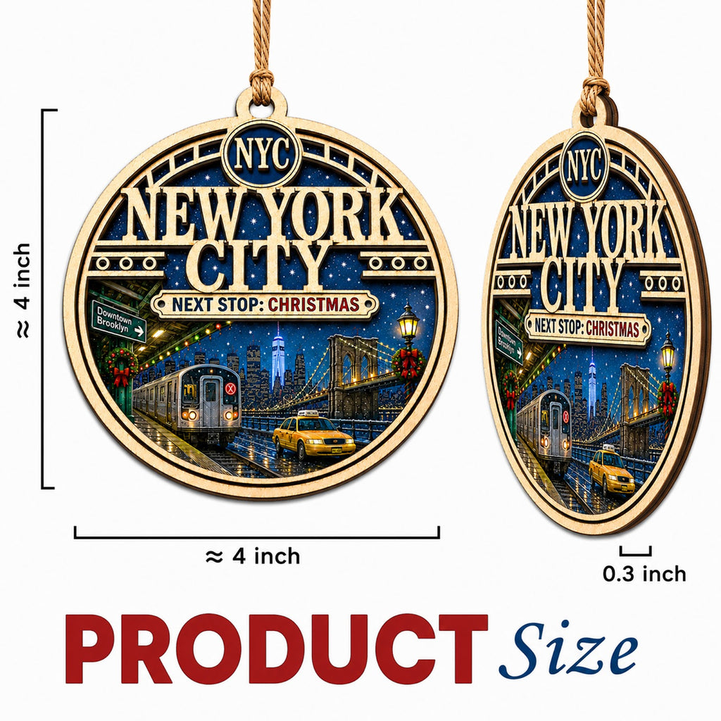 New York City Christmas Ornament, Manhattan Skyline Travel Souvenir Gift, Wood Tree Decoration