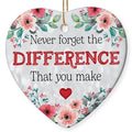 Heart Shaped Ceramic on Silver Glitter Bordered by Pink and Coral Watercolor Flowers. Keepsake Ornament.