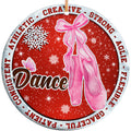Pink Pointe Shoes Hanging by Satin Ribbons on Deep Red, Ringed by Spirit Words. Ceramic Keepsake for Dancers.