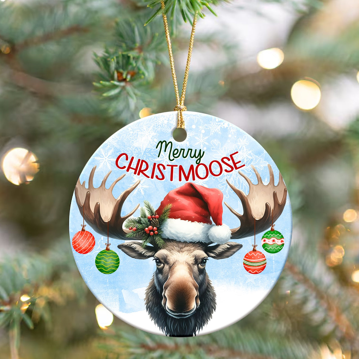 Moose Christmas Ornament, Merry Christmoose Cabin Gift, Ceramic Hanging Tree Decoration