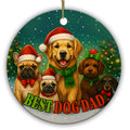 Five Dogs in Hats and Bow Ties Before a Bokeh-Lit Tree. Ceramic Keepsake for Dog Dads and Multi-Dog Homes.