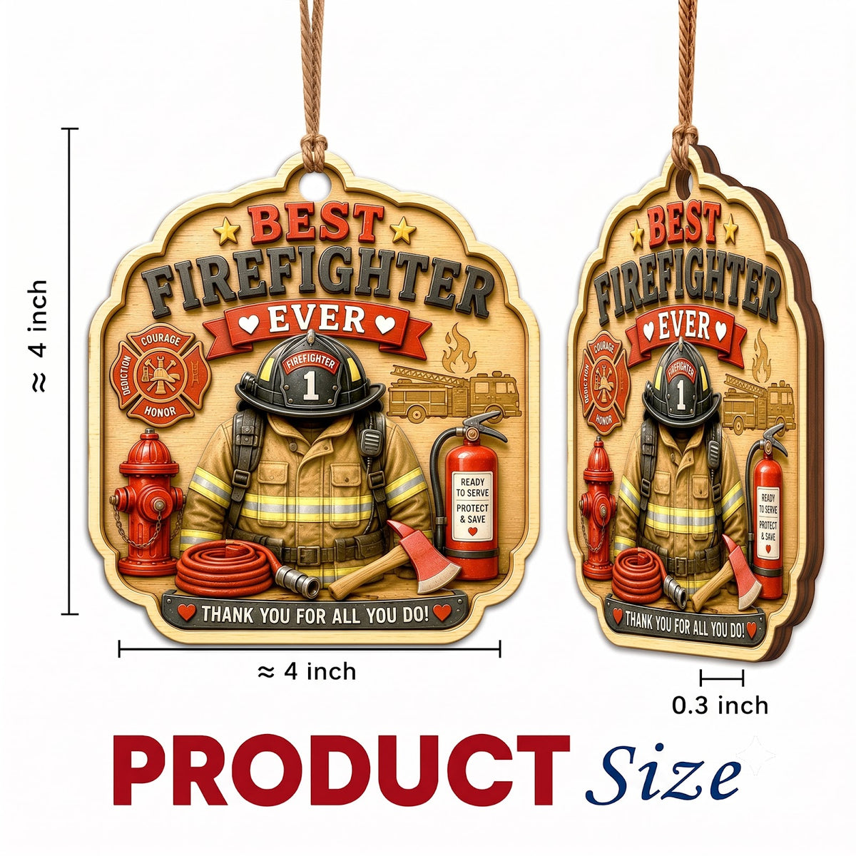 Firefighter Wood Christmas Ornament