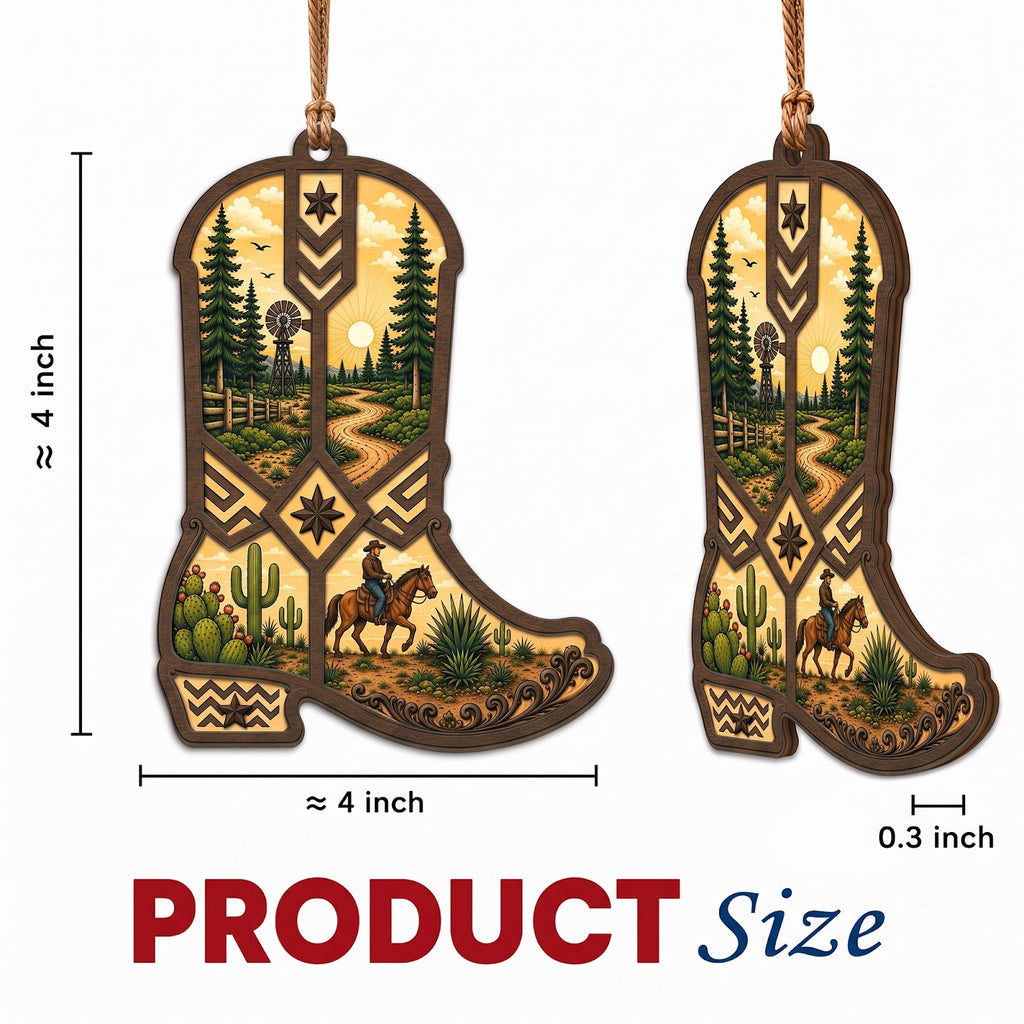 Western Boot Cowboy Country Christmas Ornament, Stocking Stuffer For Cowgirl, Wood Ornament