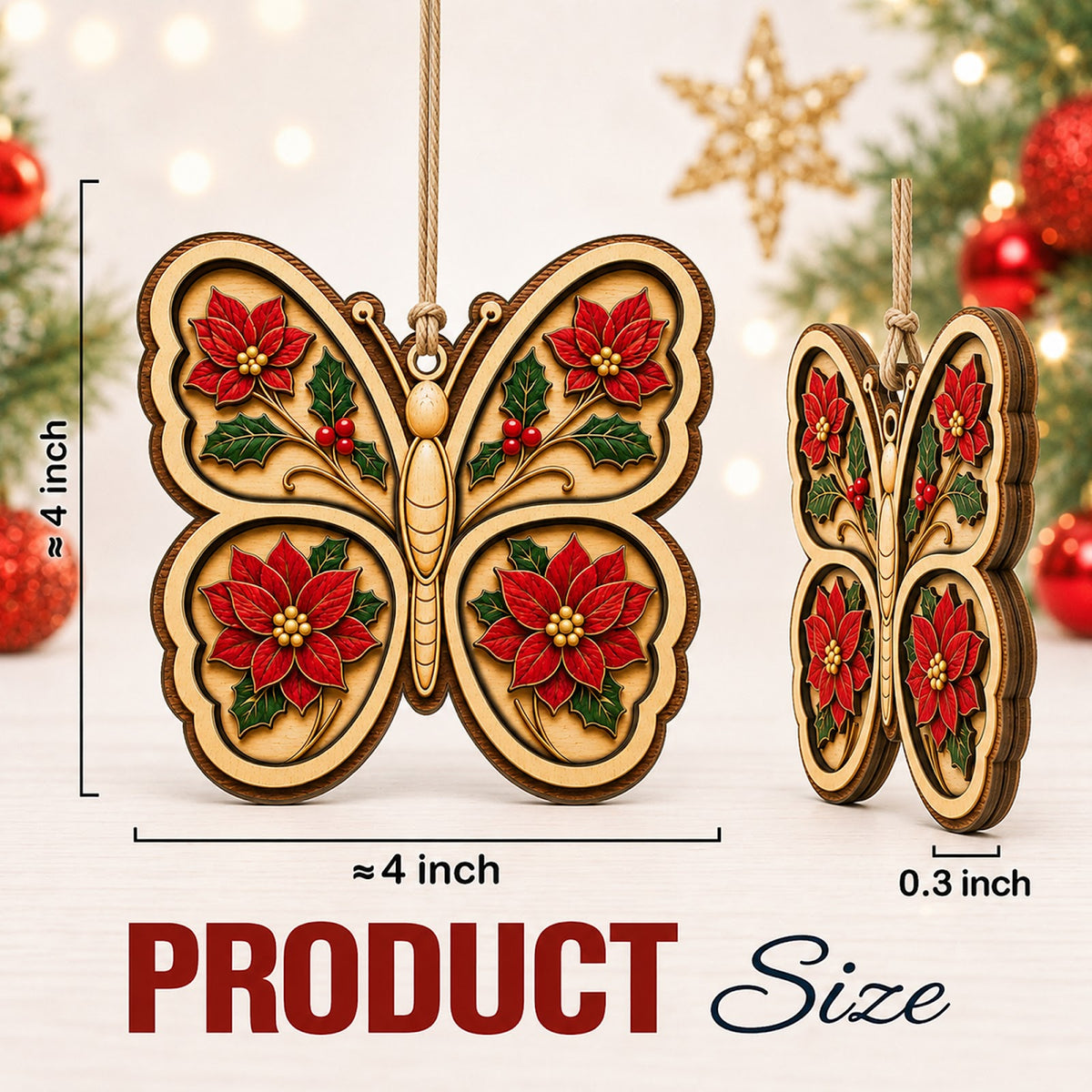 Butterfly Christmas Ornament, Stocking Stuffer For Butterfly Lover, Wood Tree Decoration