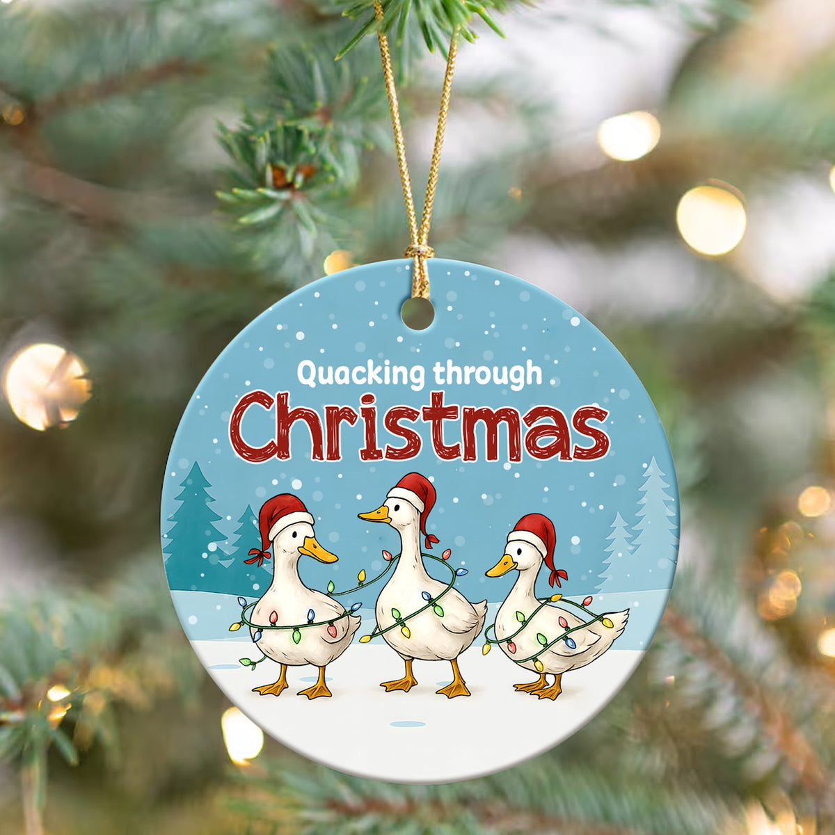 Duck Christmas Ornament, Quacking Through Christmas Gift, Ceramic Hanging Tree Decoration