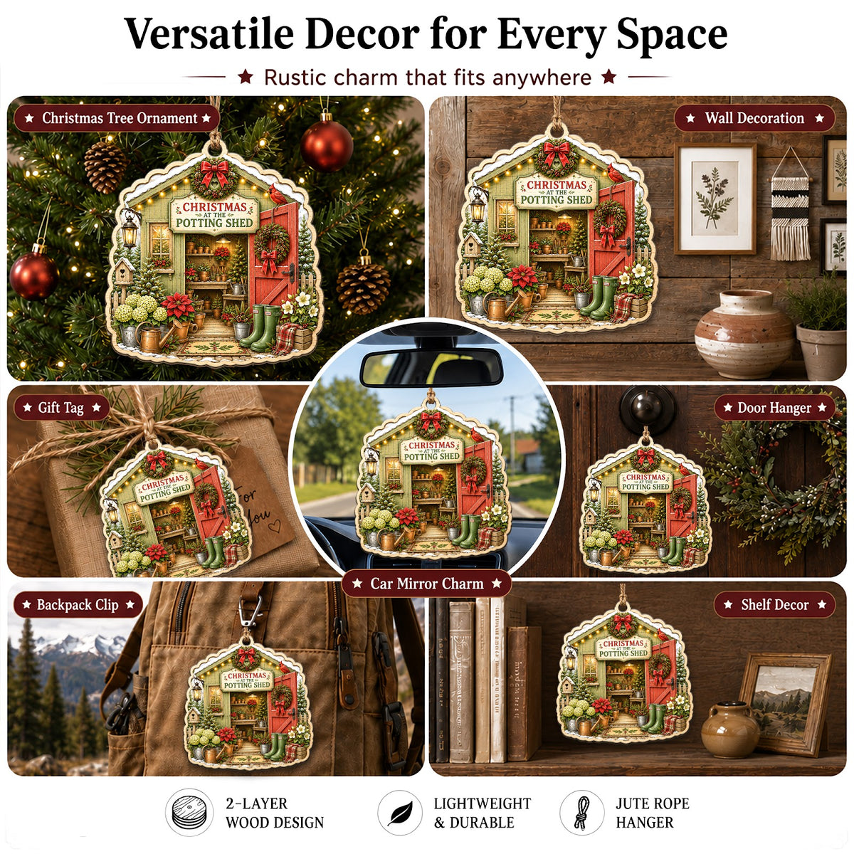 Potting Shed Garden Floral Christmas Ornament, Stocking Stuffer For Gardener, Wood Ornament
