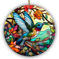 Blue and Green Hummingbird Hovering Among Faceted Glass Blooms. Ceramic Keepsake for Backyard Birders.