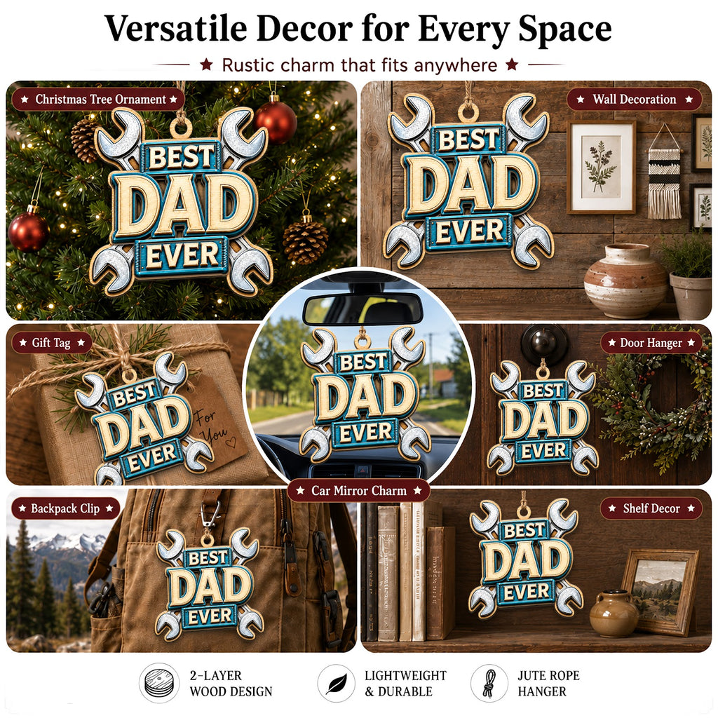 Dad Christmas Ornament, Stocking Stuffer For Father, Wood Hanging Tree Decoration