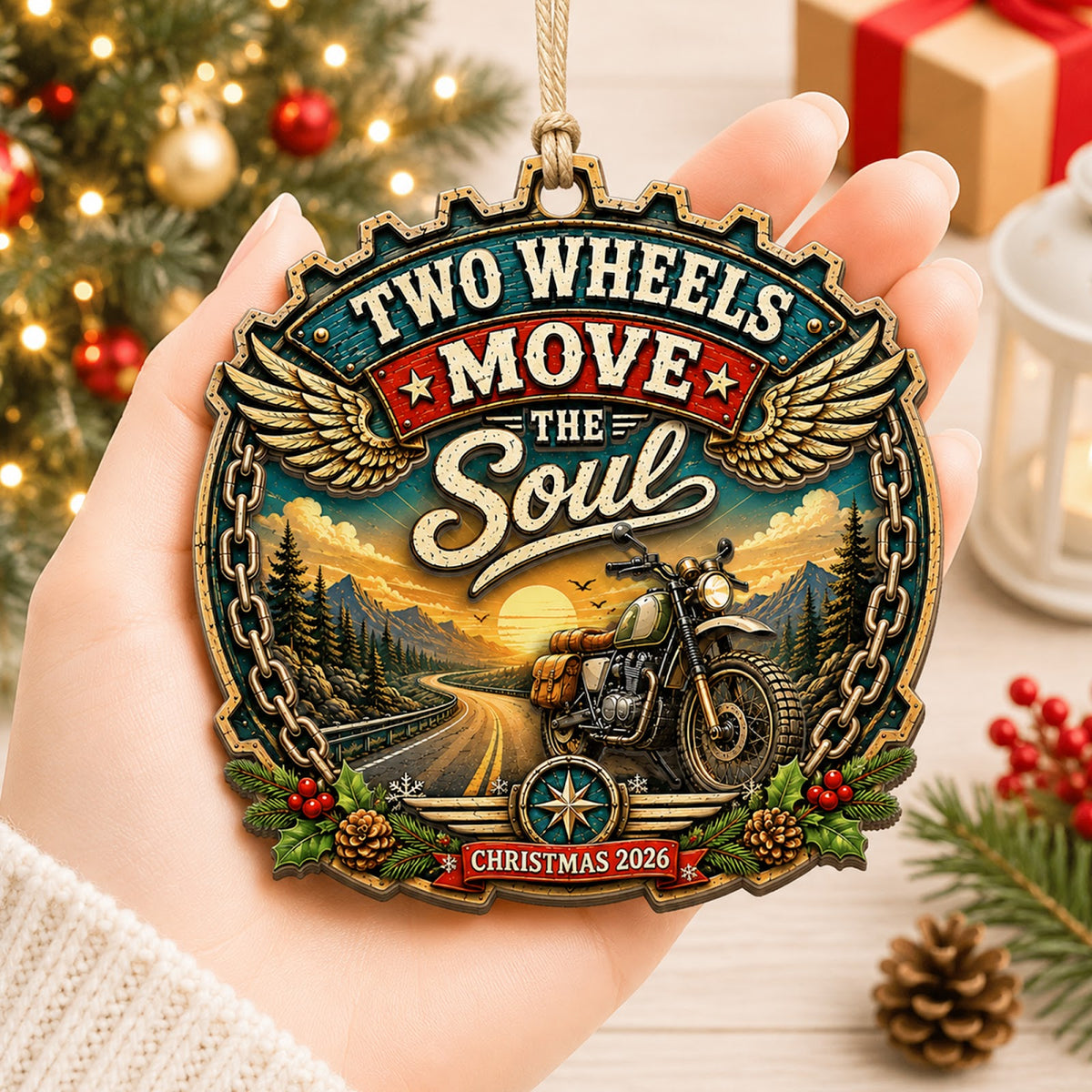 Biker Motorcycle Rider Christmas Ornament, Stocking Stuffer For Motorcycle Lover, Wood Ornament