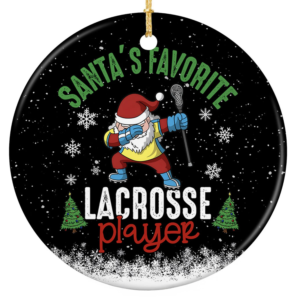 Santa Dabbing With a Lacrosse Stick and Ball. Ceramic Keepsake for Youth, School and College Lacrosse.