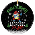 Santa Dabbing With a Lacrosse Stick and Ball. Ceramic Keepsake for Youth, School and College Lacrosse.