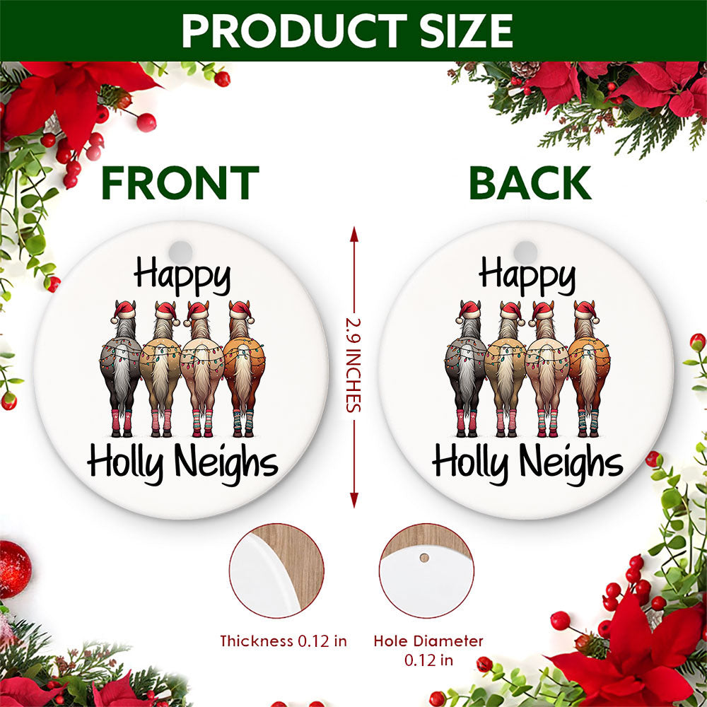 Horse Christmas Ornament, Funny Happy Holly Neighs Gift, Ceramic Hanging Tree Decoration