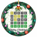 A Festive Word Grid Framed by a Pine Wreath With Glitter Baubles and Gold Bells. Ceramic Keepsake for Puzzlers.