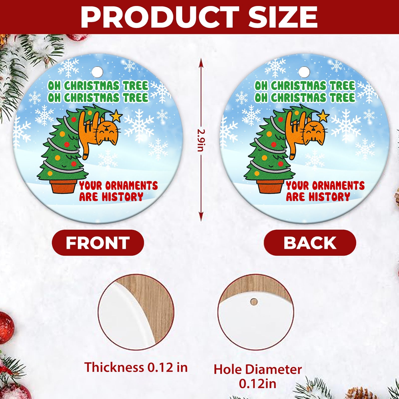Funny Cat Christmas Ornament, Your Ornaments Are History, Ceramic Hanging Tree Decoration