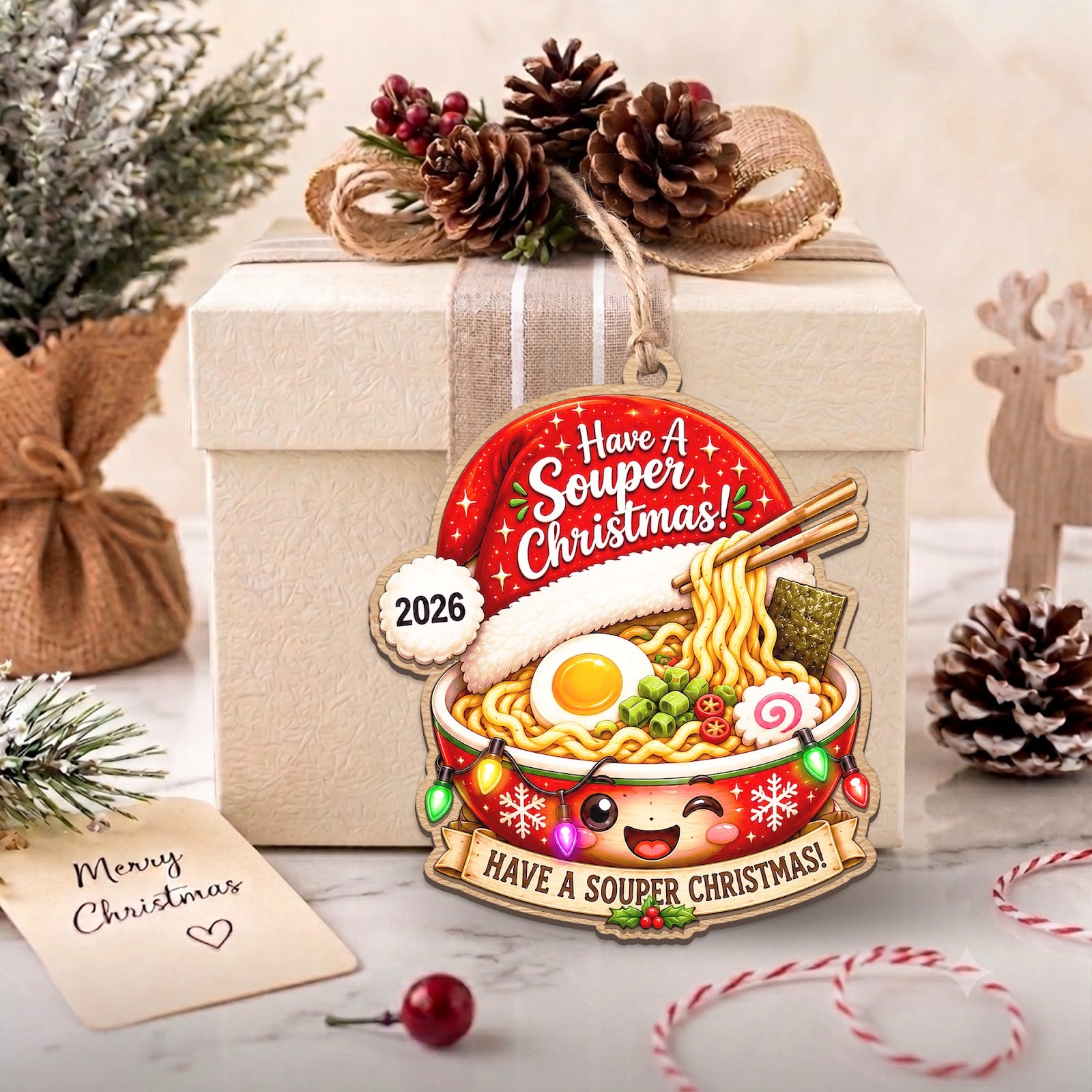 Ramen Wood Christmas Ornament