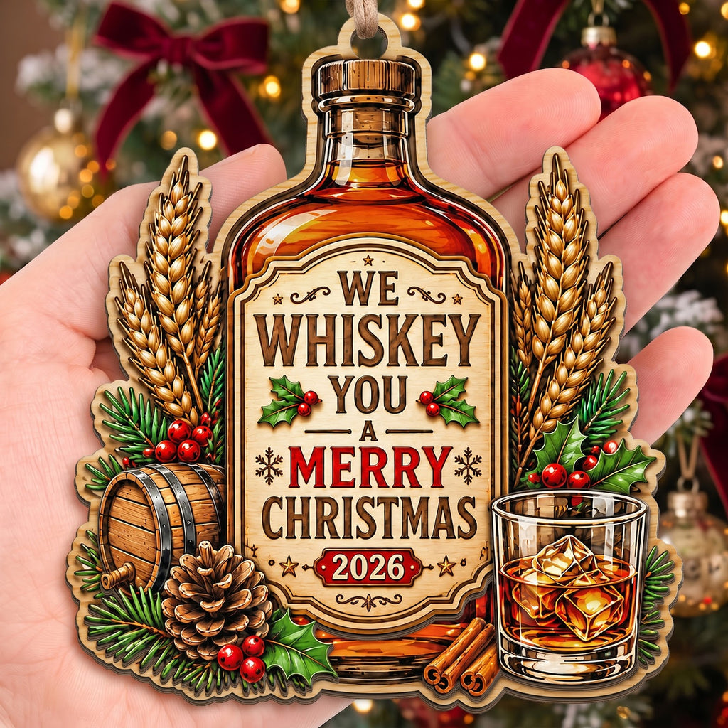 Whiskey Bottle Wood Christmas Ornament