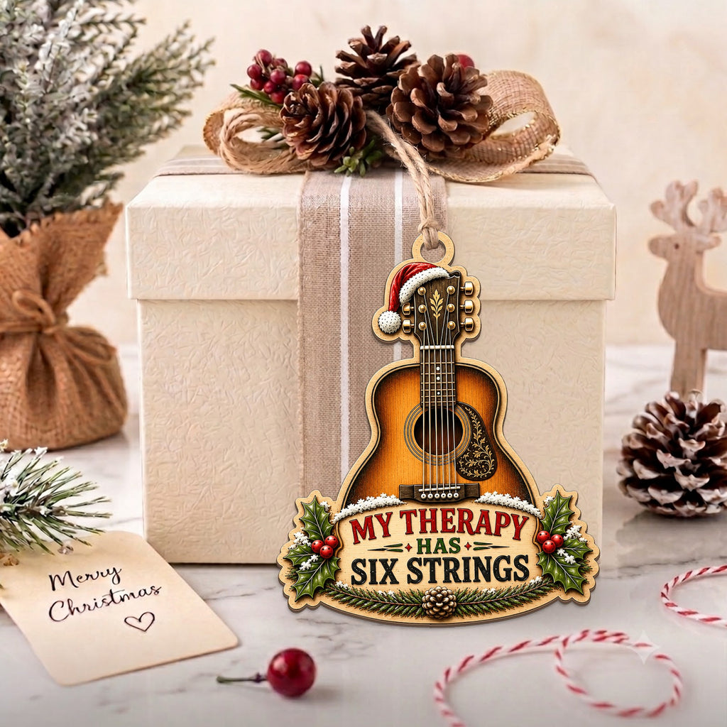 Guitar Christmas Ornament, Stocking Stuffer For Guitarist, Wood Hanging Tree Decoration