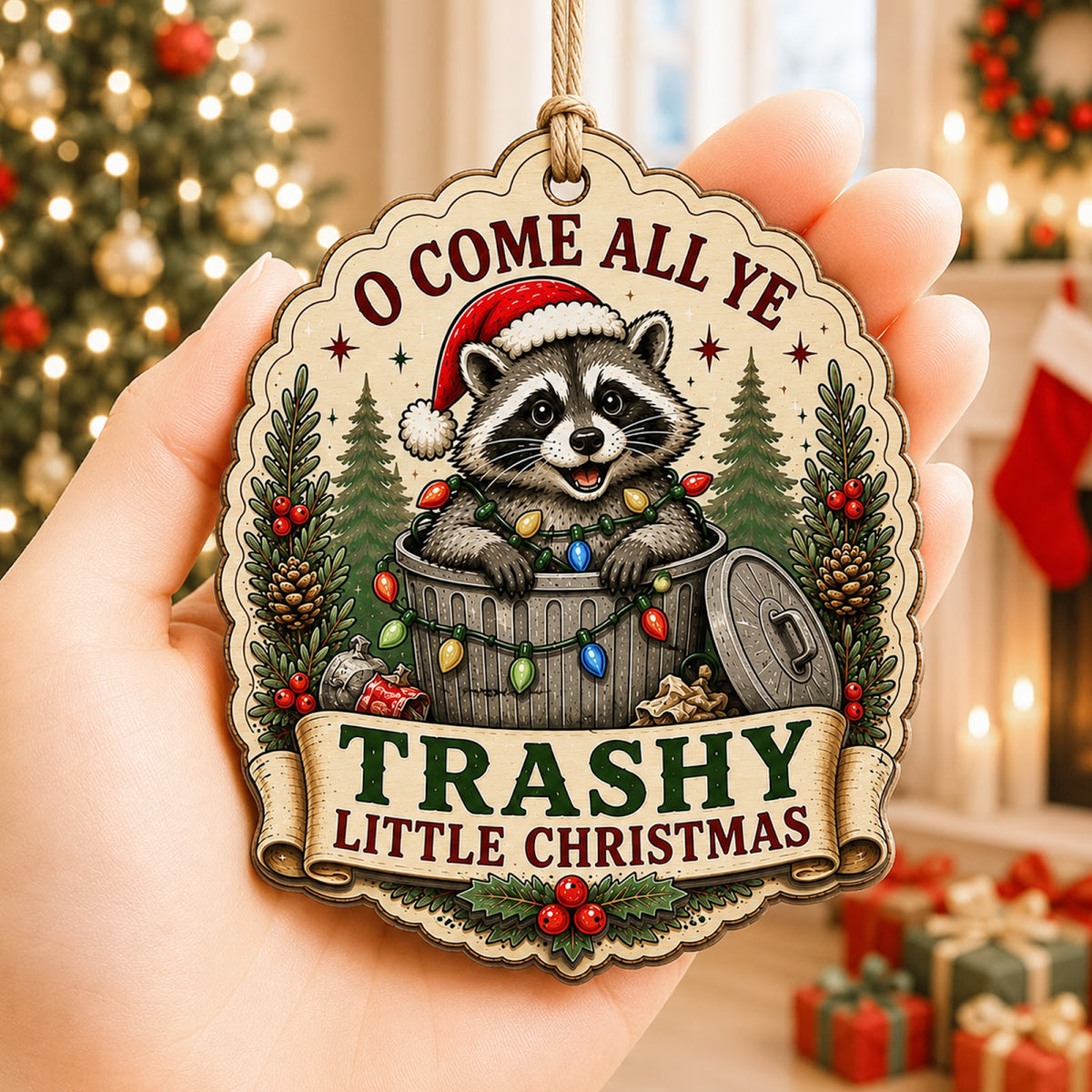 Raccoon Christmas Ornament, Stocking Stuffer For Nature Fan, Wood Hanging Tree Decoration