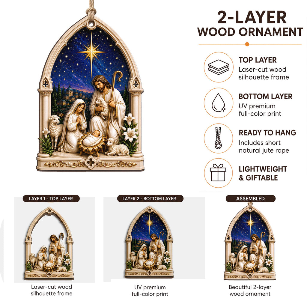 Nativity Scene Christmas Ornament, Religious Gift For Christian, Wood Hanging Tree Decoration