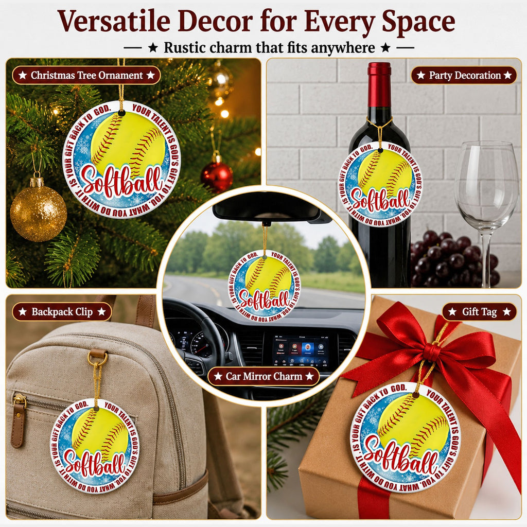 Softball Christmas Ornament, Faith Your Talent Is A Gift Idea, Ceramic Hanging Tree Decoration