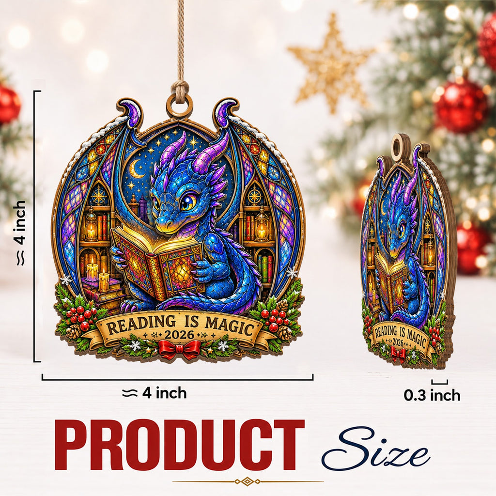 Dragon Book Fantasy Magic Christmas Ornament, Stocking Stuffer For Dragon Fan, Wood Ornament
