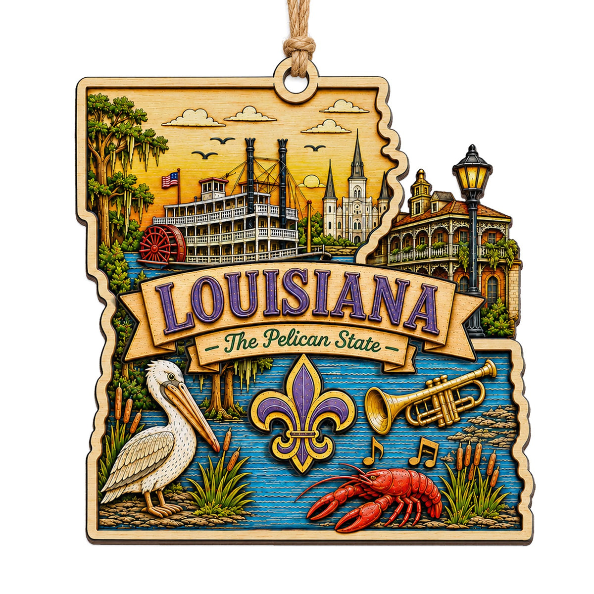 Fleur de Lis With Bayou Cypress, a Carnival Mask and Jazz Notes. Wood Keepsake for Southern Culture Fans.