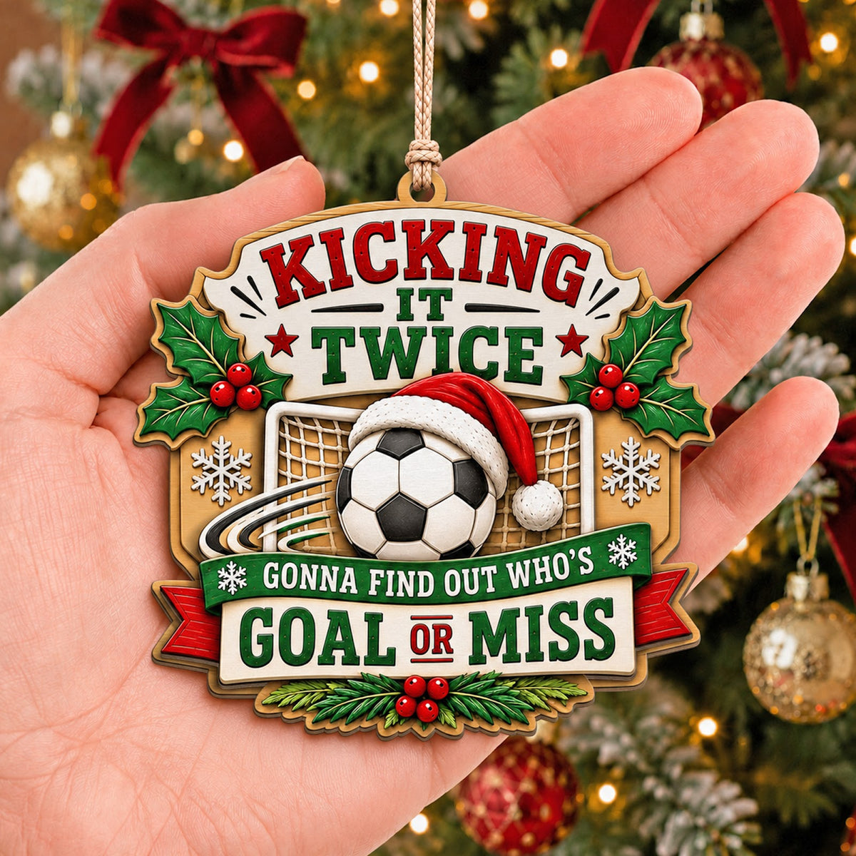 Soccer Santa Hat Wood Christmas Ornament
